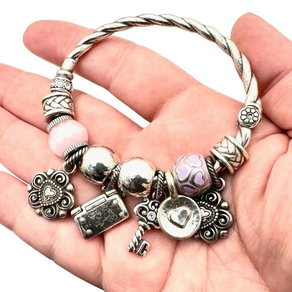 Brighton Womens Bracelet Loaded With Charms Love Sweetheart Hearts Theme Silver - Picture 6 of 6